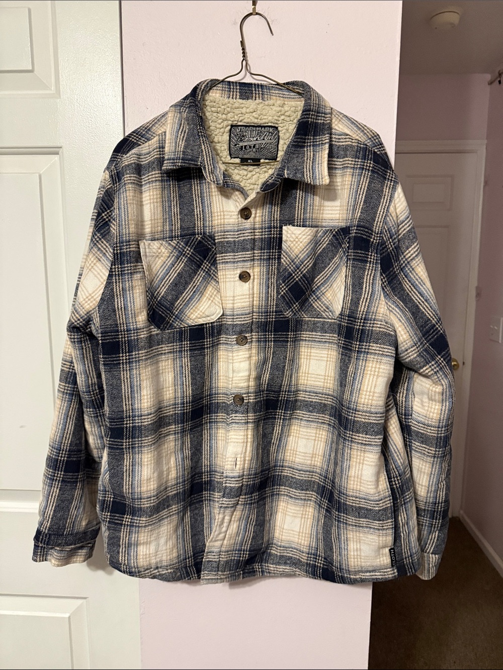 Brooklyn Cloth Navy & Cream Plaid Sherpa Shirt Jacket